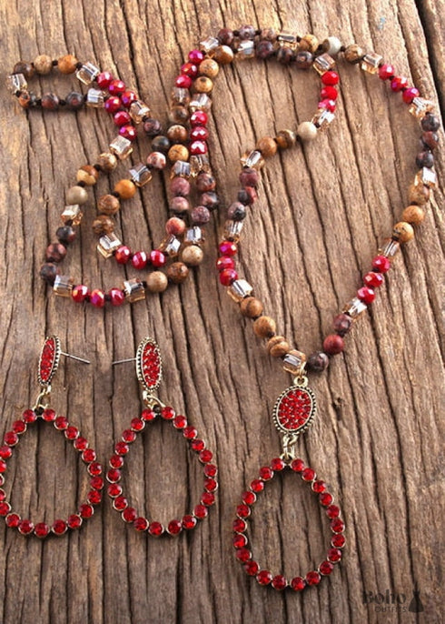 Boho Necklace, Jewelry Set, RH Amazonite Crystal Green Black Natural Stone